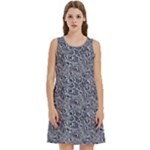 Blue Black Snake Pattern Round Neck Sleeve Casual Dress With Pockets