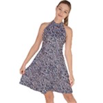 Blue Black Snake Pattern Sleeveless Halter Neck A-Line Dress
