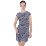 Blue Black Snake Pattern Drawstring Hooded Dress
