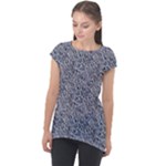 Blue Black Snake Pattern Cap Sleeve High Low Top