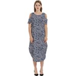 Blue Black Snake Pattern Cold Shoulder Loose Fit Dress With Pockets