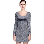 Blue Black Snake Pattern Long Sleeve Velvet Bodycon Dress