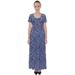 Blue Black Snake Pattern High Waist Short Sleeve Maxi Dress