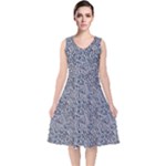 Blue Black Snake Pattern V-Neck Midi Sleeveless Dress 