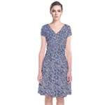 Blue Black Snake Pattern Short Sleeve Front Wrap Dress