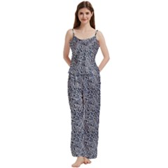 Blue Black Snake Pattern Spaghetti Top Long Pants Satin Pajamas Set from ArtsNow.com