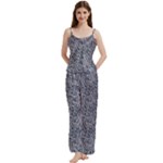 Blue Black Snake Pattern Spaghetti Top Long Pants Satin Pajamas Set