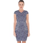 Blue Black Snake Pattern Capsleeve Drawstring Dress 