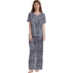 Blue Black Snake Pattern Short Sleeve Satin Pajamas Set With Pockets