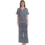Blue Black Snake Pattern Short Sleeve Long Pants Satin Pajamas Set