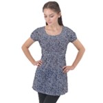 Blue Black Snake Pattern Puff Sleeve Tunic Top