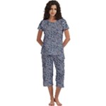 Blue Black Snake Pattern Short Sleeve 3/4 Length Pants Lounge Set