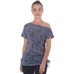 Blue Black Snake Pattern Off Shoulder Tie-Up T-Shirt
