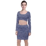 Blue Black Snake Pattern Long Sleeve Crop Top & Bodycon Skirt Set
