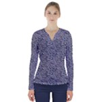 Blue Black Snake Pattern V-Neck Long Sleeve Top