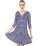 Blue Black Snake Pattern Quarter Sleeve Front Wrap Dress