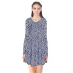 Blue Black Snake Pattern Long Sleeve V-neck Flare Dress