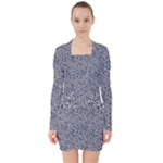 Blue Black Snake Pattern V-neck Bodycon Long Sleeve Dress