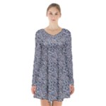 Blue Black Snake Pattern Long Sleeve Velvet V-neck Dress