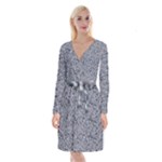 Blue Black Snake Pattern Long Sleeve Velvet Front Wrap Dress