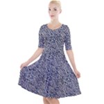 Blue Black Snake Pattern Quarter Sleeve A-Line Dress