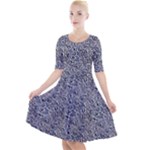 Blue Black Snake Pattern Quarter Sleeve A-Line Dress With Pockets