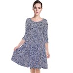 Blue Black Snake Pattern Quarter Sleeve Waist Band Dress