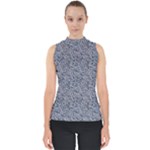 Blue Black Snake Pattern Mock Neck Shell Top