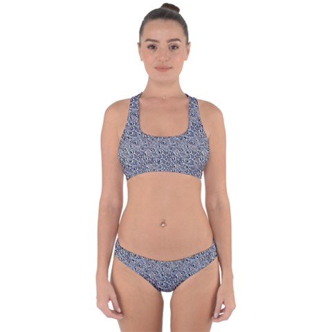 Blue Black Snake Pattern Cross Back Hipster Bikini Set from ArtsNow.com