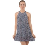 Blue Black Snake Pattern Halter Tie Back Chiffon Dress
