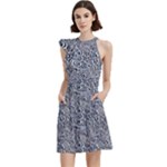 Blue Black Snake Pattern Cocktail Party Halter Sleeveless Dress With Pockets