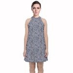 Blue Black Snake Pattern Velvet Halter Neckline Dress 