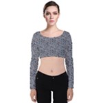 Blue Black Snake Pattern Velvet Long Sleeve Crop Top