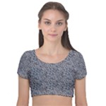 Blue Black Snake Pattern Velvet Short Sleeve Crop Top 