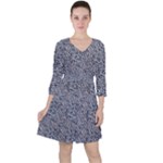 Blue Black Snake Pattern Quarter Sleeve Ruffle Waist Dress