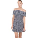Blue Black Snake Pattern Off Shoulder Chiffon Dress