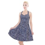 Blue Black Snake Pattern Halter Party Swing Dress 