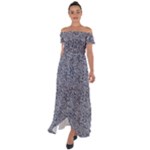 Blue Black Snake Pattern Off Shoulder Open Front Chiffon Dress