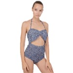 Blue Black Snake Pattern Scallop Top Cut Out Swimsuit