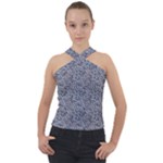 Blue Black Snake Pattern Cross Neck Velour Top
