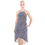 Blue Black Snake Pattern High-Low Halter Chiffon Dress 