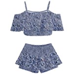 Blue Black Snake Pattern Kids  Off Shoulder Skirt Bikini