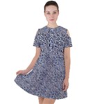 Blue Black Snake Pattern Short Sleeve Shoulder Cut Out Dress 