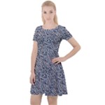 Blue Black Snake Pattern Cap Sleeve Velour Dress 