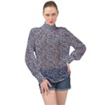Blue Black Snake Pattern High Neck Long Sleeve Chiffon Top