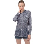 Blue Black Snake Pattern Long Sleeve Satin Shirt