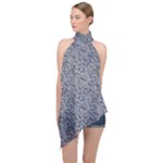 Blue Black Snake Pattern Halter Asymmetric Satin Top