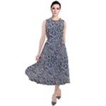 Blue Black Snake Pattern Round Neck Boho Dress