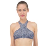 Blue Black Snake Pattern High Neck Bikini Top