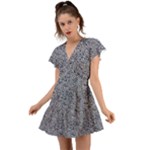 Blue Black Snake Pattern Flutter Sleeve Wrap Dress